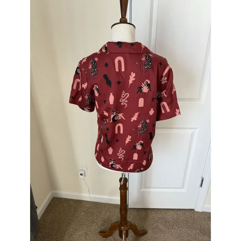 Mata Traders Modern Objects Cranberry Camp Tencel Shirt Size XS - Picture 3 of 8